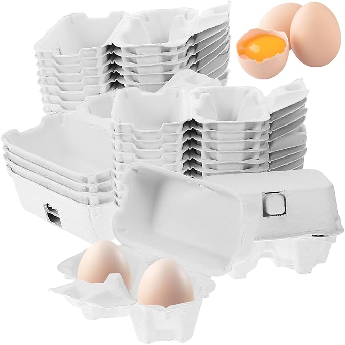 Paper Egg Cartons 2 Count 3x4 Paper Pulp Egg Cartons 50PCS Reusable No Breakage for Refrigerator Farm Market Travel Bulk Duck Tray Crates.