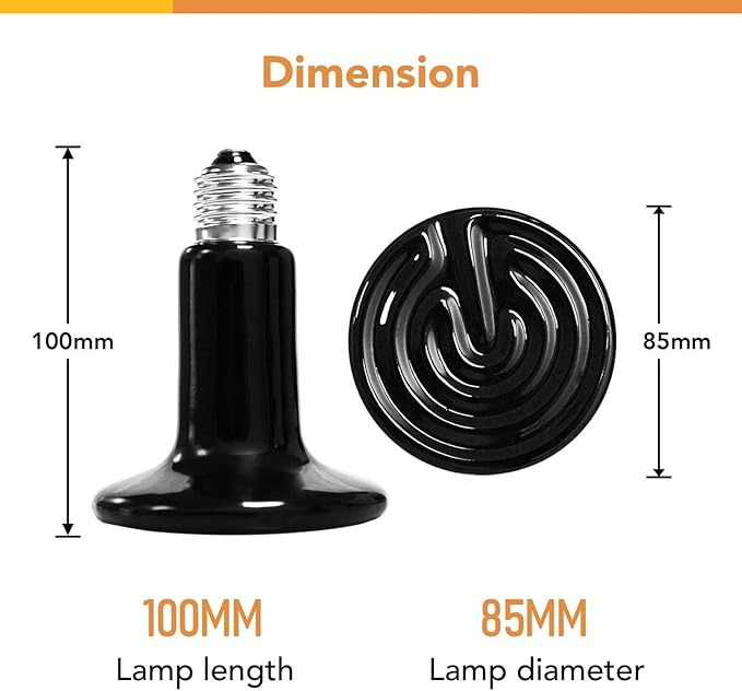 Simple Deluxe 100W 2-Pack Ceramic Heat Emitter Reptile Heat Lamp Bulb No Light Emitting Brooder Coop Heater for Amphibian Pet & Incubating Chicken