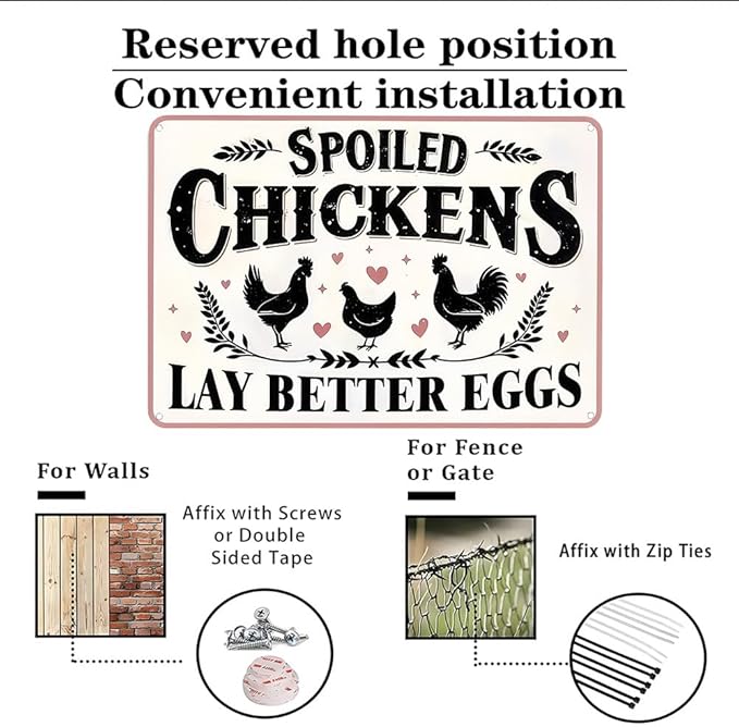 Funnysign Chicken Gifts Vintage Spoiled Chicken Lay Better Eggs Tin Sign for Chicken Coop Farm Kitchen Garden Yard Decor 8x12 inch(3916)