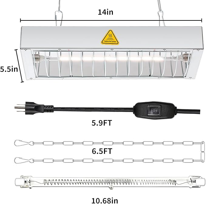 600W Chicken Coop Heater Lamp, Large Brooder Heat Lamp for Chickens, Adjustable Temp and Height, No Assembly Heater for Chicks Pets Livestock, 2 Pack