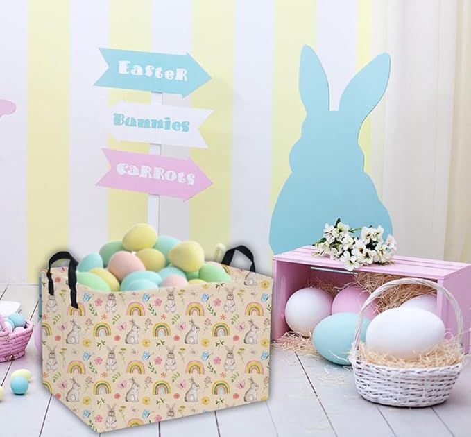 Rectangular Easter Baskets Gift Basket Empty Pink Bunny Kids Storage Bins Baby Boy Basket Kids Toy Storage Bin Organizer Box Room Decor for Home( Rabbit)