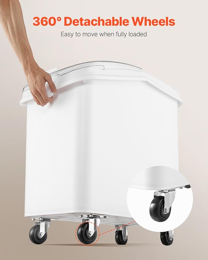 Mophorn 27 Gallon Food Storage Containers 500 Cup Ingredient Bin with Scoop and Sliding Lid Commercial Food Container Ideal for Rice storage, Dog Food Container, Flour and Sugar Containers, White