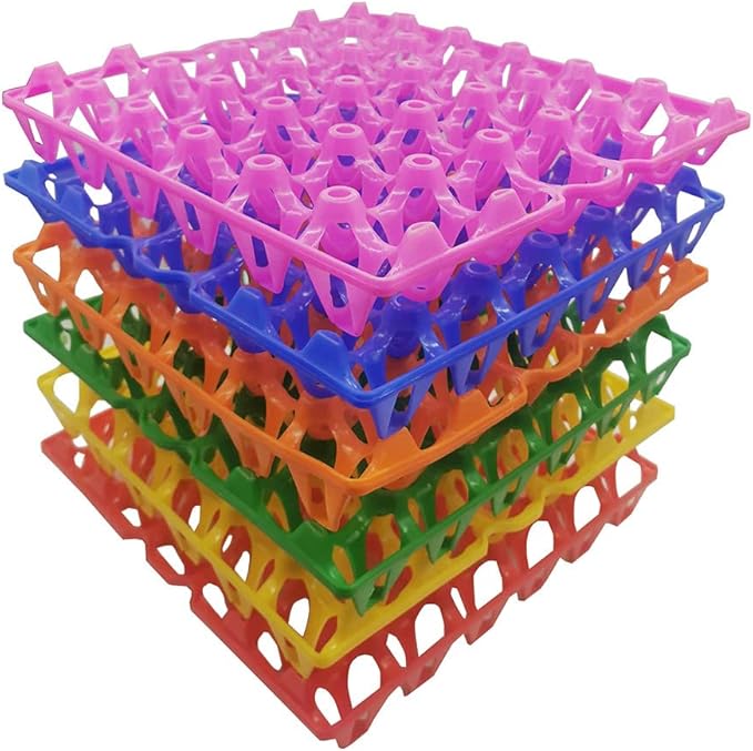6-Pack Farm Products Chicken Plastic Egg Trays Egg Racks Egg Crate Duck 30 Egg Setting Tray Egg Flats for incubating Carton Transport Poultry Crate (6-Pack Colorful), 11.4 X11.4