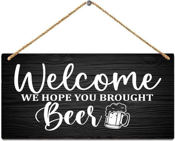 Funny Welcome Beer Wood Plank Hanging Sign Wall Art Decor Round Door Hanger Rustic Home Decor 10"x5"