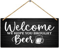 Funny Welcome Beer Wood Plank Hanging Sign Wall Art Decor Round Door Hanger Rustic Home Decor 10"x5"