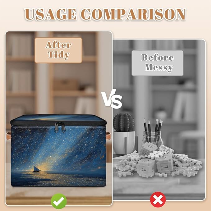Ocean Beach Storage Bins with Zipper Lid Fabric Home Cubes Storage Baskets Boxes Clothes Organizer Container Galaxy Star