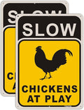 2 Pack Slow Chickens at Play Sign Chicken Crossing Sign 14 x 10 Inches Chicken Coop Signs for Farm Metal Reflective Rust Aluminum Weatherproof UV Protected Easy Mount Indoor Outdoor Use