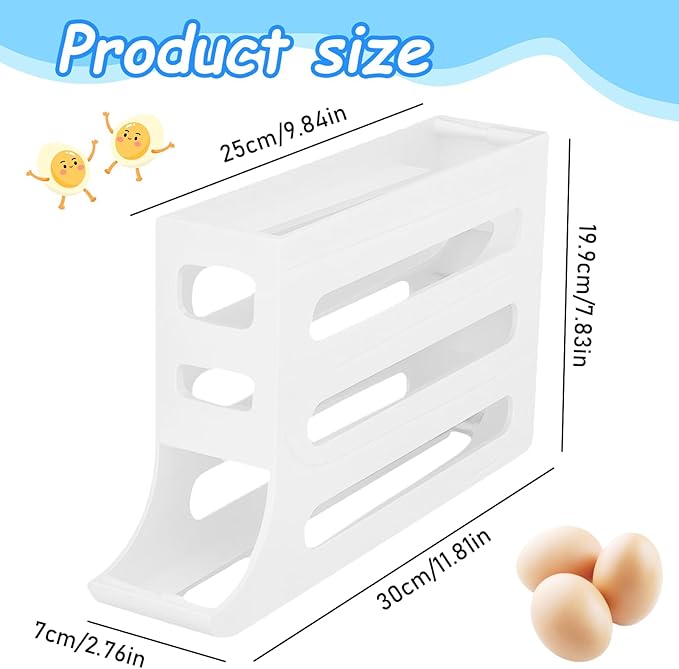 Egg Holder for Fridge, 4 Tiers Dispenser, 30 Egg Container Refrigerator, Large Capacity Organizer Automatic Fridge Rolling Egg Container for Pantry Countertop (White)