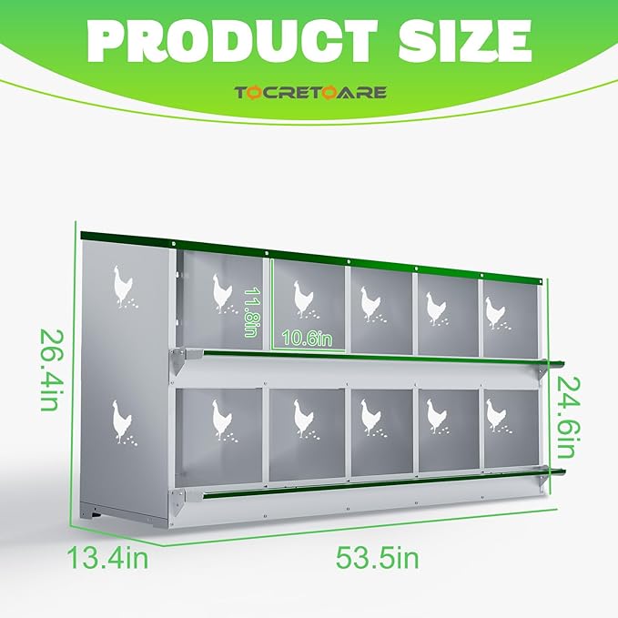 Chicken Nesting Boxes, 10 Hole Nesting Box for Laying Eggs, Heavy Duty Metal Nest Boxes for Chicken and Poultry to Collect Eggs, Chicken Laying Boxes Hens Chicken Coop Box