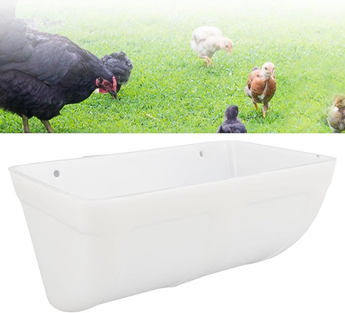 Pssopp Hanging Poultry Feeder Trough, Space Saving Design Versatile Use Easy to Cleanup Plastic Hanging Chicken Feeder for Farm (White)