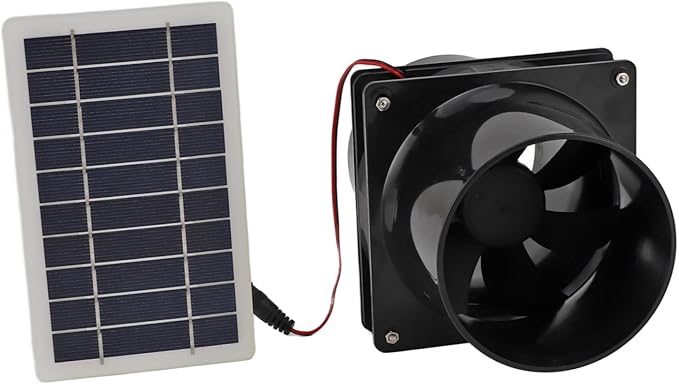Solar Powered Exhaust Fan for Round Pipe, 10W 12V Solar Panel Ventilation Fan Kit for Outside, Greenhouse, Attics, Chicken Coop, Garage, Basement