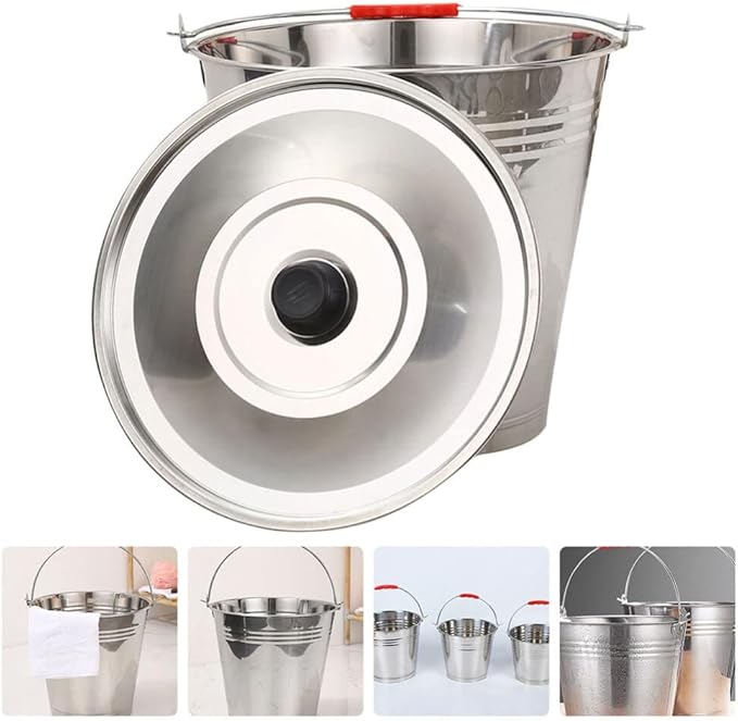 Kichvoe Stainless Steel Bucket with Lid Water for Farm Use Milking and Home Heavy-duty Pickup Bucket for Easy Carrying and Cleaning