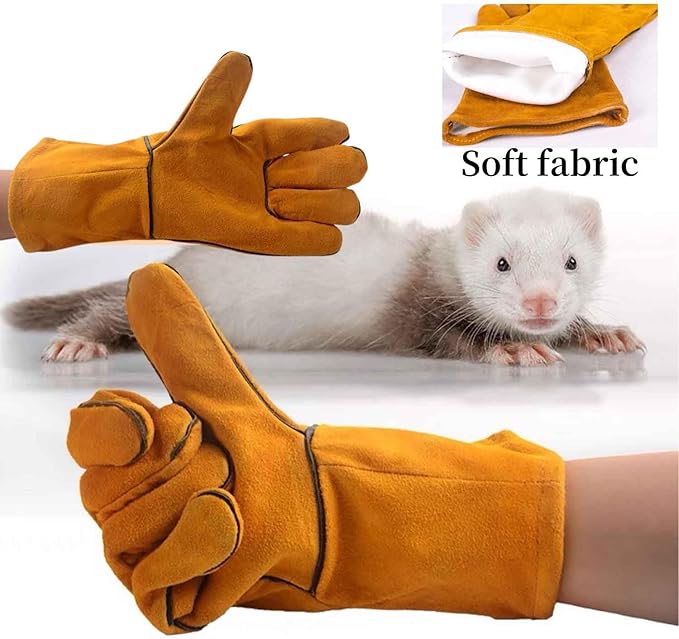 Sugar Glider Bite Proof Gloves Leather Long Animal Handling Glove for Dog Cat Scratch Bird Hedgehog and Hamster