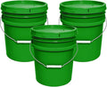 5-Gallon Bucket with Airtight Lid – Made in USA, Food Grade BPA Free Plastic, Heavy Duty Multi-Use, Metal Handle with Grip, Stackable Storage – Green, 3 Pack