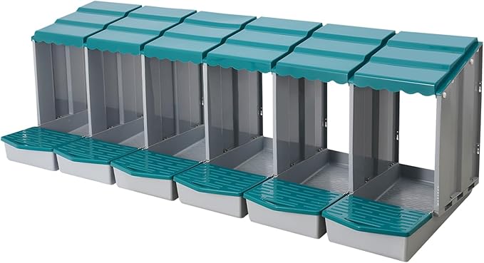 Chicken Nesting Box, 6 Compartments PP Nesting Box, Wall Mountable Nesting Boxes with Inclined Top, Drain Holes & Resting Platform for Chicken and Poultry to Collect Eggs
