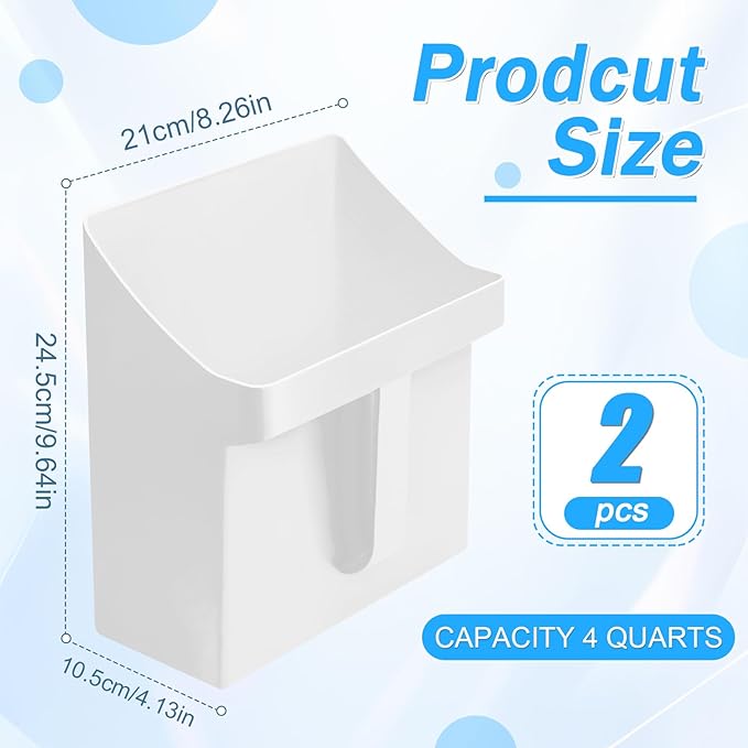 2 Pcs Large Feed Scoop 128 oz Plastic Utility Grain Scoop Ice Seed Enclosed Bucket Shovel with Side Handle for Horse Bird Chicken Livestock Animal Dry Food Restaurant Kitchen(White)