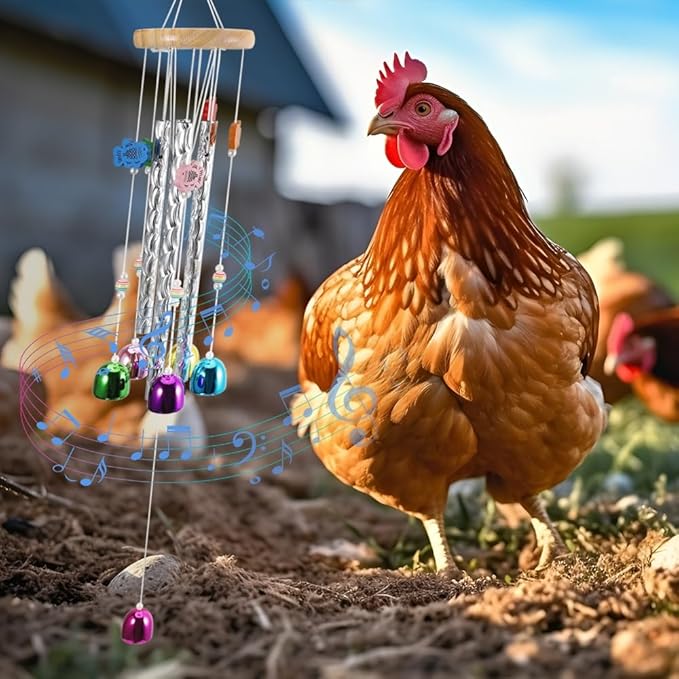 2 Pack Chicken Wind Chimes for Outside Chicken Toys for Coop, Chicken Wind Chime Enrichment Toys, Hanging Chick Peck Toy with Colorful Bells