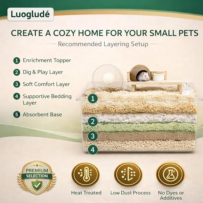 18oz Small Pet Bedding, Low Dust, Odor Control, Ultra Absorbent, for Hamsters, Guinea Pigs, Parrots, Rabbits, Gerbils, Mice & Small Animals