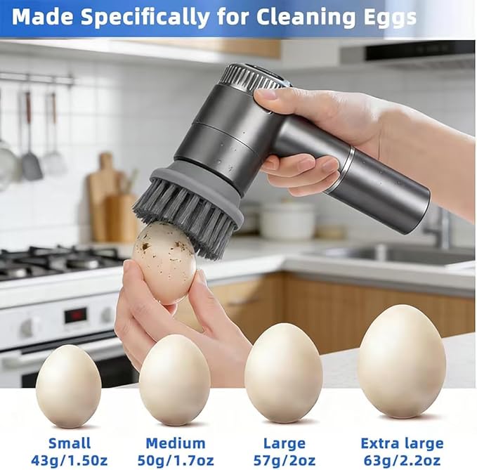 Layver Electric Egg Cleaner Brush Rechargeable Powerful Egg Washer for Fresh Eggs & Vegetable Brush with Battery Level Display,3 Speed Settings + 5 Replaceable Heads,Waterproof Design (Black)