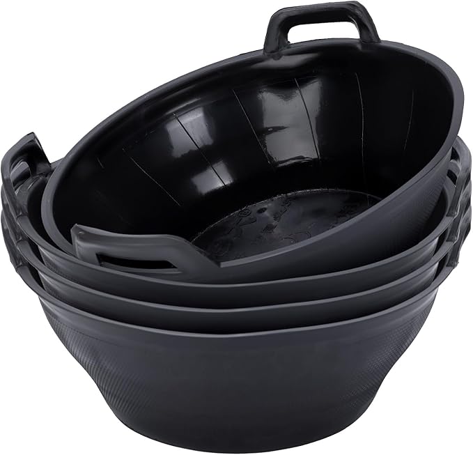 4Pcs Rubber Feed Pan, 3.1 Gallon Horse Feed Bucket Utility Feeder Bucket for Cats Dogs Goats Chicken Dust Bath Container Animal Feeding