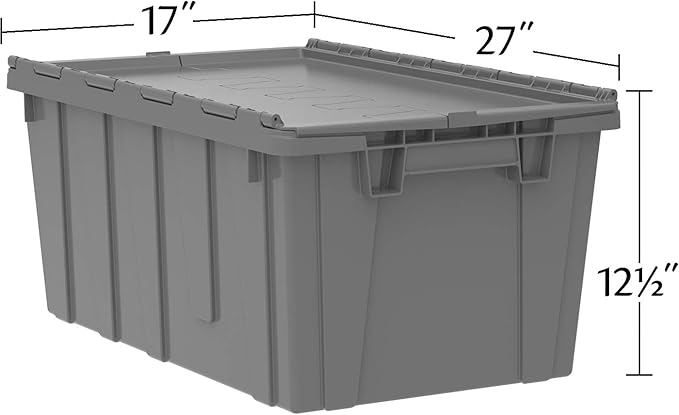 Buckhorn AR2717120204000 Industrial Plastic Stackable Storage KeepBox Tote Container with Hinged Attached Lid, 27-Inch L x 17-Inch W x 12-Inch H, Green