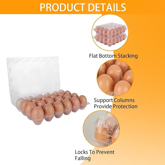 36 PCS Plastic Egg Cartons Cheap Bulk 24 Count Clear Blank Egg Cartons with Free Labels Holds up to 24 Eggs Securely Reusable Egg Carton for Family Pasture Chicken Farm Market Display, 4x6 Grids