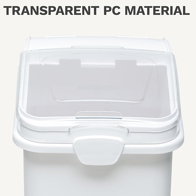 DWVO 21 Gal Large Ingredient Storage Bin, Flour Rice Food Storage Containers Bin with 500 Cups, Commercial Bins with 360° Wheels, Scoop and Lid for Kitchen, White