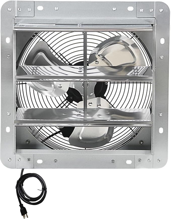 KEN BROWN 12 Inch Shutter Exhaust Fan, Gable Vent Fan, Wall Mount Ventilation, High Speed 1450 CFM, Automatic Aluminum Blades, for Garages, Shop, Greenhouse, Attic, with Power Cord