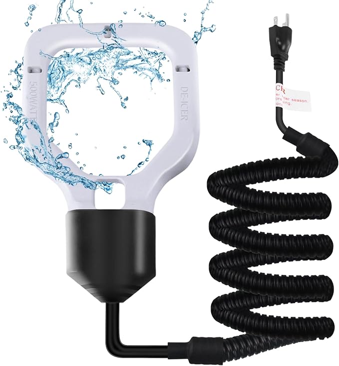 500W Chicken Water Heater, 50Gal Chicken Water De-Icer, Cast Aluminum Submersible De-Icer with Thermostat Control for Livestock Tank