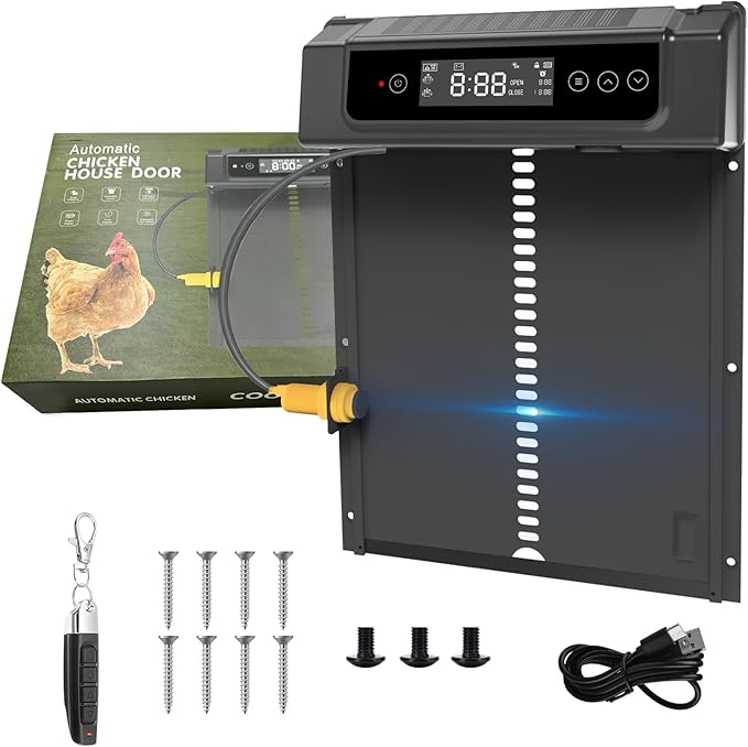 Chicken Coop, Solar Chicken Coop Door, Remote Control Electric Chicken Coop Door with Anti-Trap Design, Aluminum Chicken Coop Door with Timer for Poultry Farms Automatic Chicken Coop Door