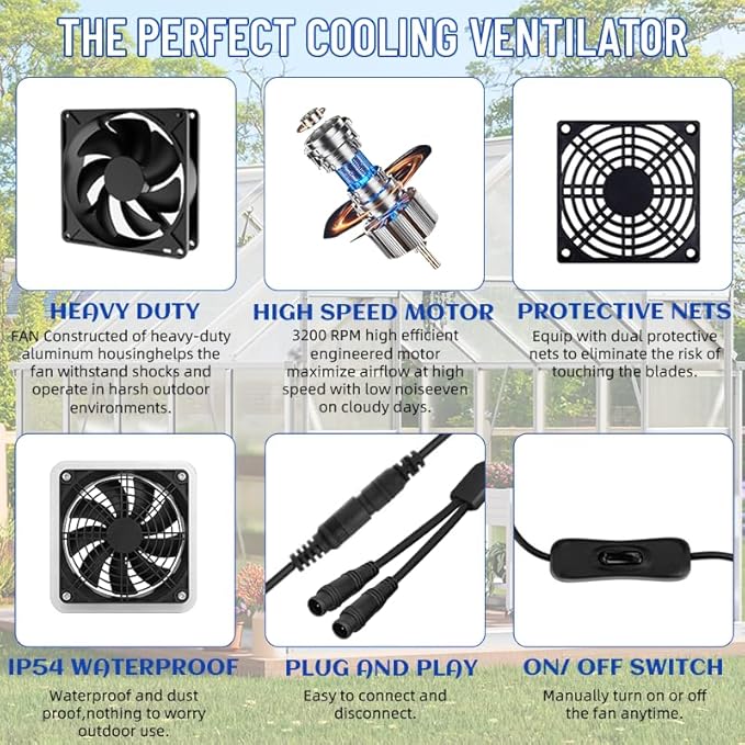 25W Solar Powered Fan for Chicken Coop, Greenhouse, Shed, Upgraded 16.4ft Long Cable Dual Exhaust Fan Kit, IP67 Waterproof Outdoor Solar Fan for Dog House RV Attic Ventilation