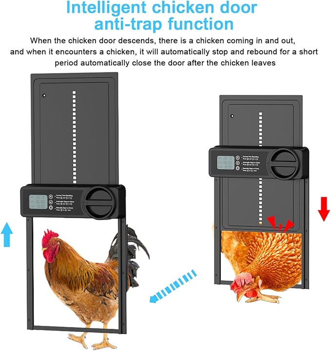 Automatic Chicken Coop Door, Waterproof Aluminum Alloy Solar Chicken Coop Door，Programmable LCD Screen with Timer