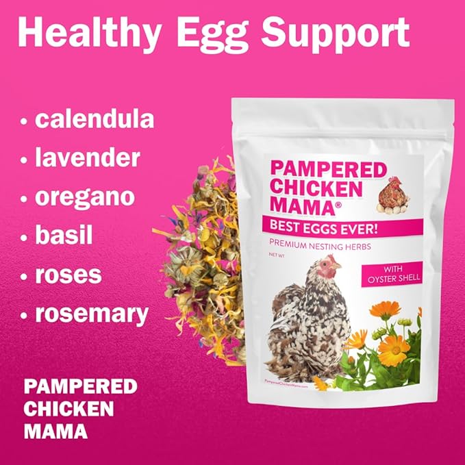 Pampered Chicken Mama Best Eggs Ever! Nesting Herbs for Chickens (4 Pounds) for Chicken Nesting Boxes Calcium Supplement for Chickens | Chicken Feed Supplies, Hen Treats for Coops (4 Bags)