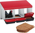 Heavy Duty 3-Compartment Chicken Nesting Box – Roll-Away Egg Collection, Removable Galvanized Steel Trays, Perch, Easy-Clean, Wall Mount or Freestanding, for Hens – Red, Three Grids