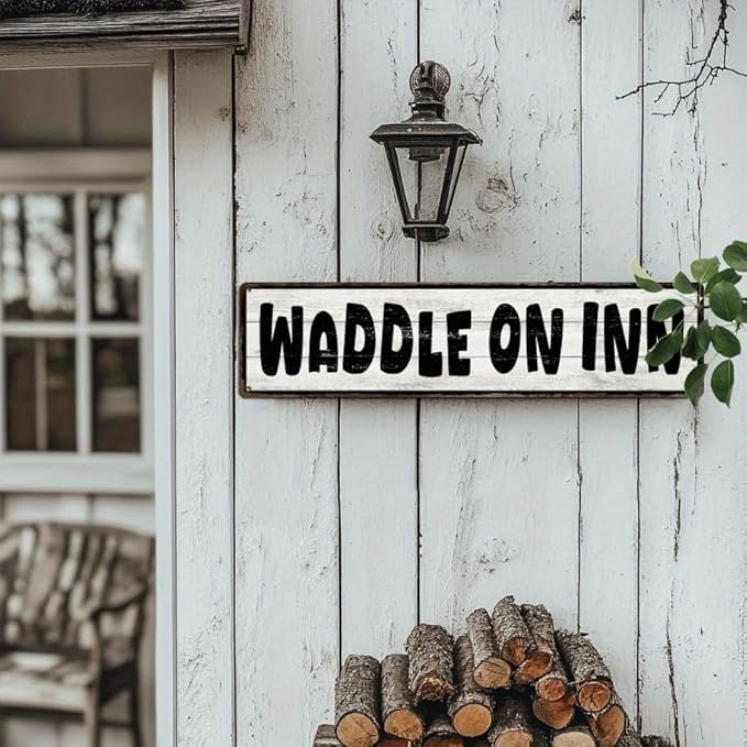 Waddle On Inn Metal Tin Sign Farmhouse Rustic Wall Decor for Kitchen Bathroom Entryway Living Room Bedroom 4x16 Inch