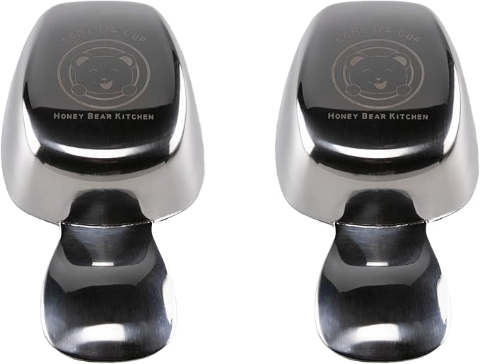 Honey Bear Kitchen 1/4 Cup 60 ml Leave-in Canister Scoops, Polished Stainless Steel (Set of 2)