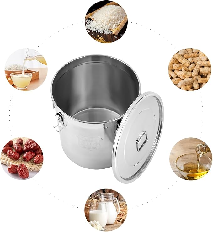 48L/12.68gal Stainless Steel Airtight Canister,Stainless Steel Storage Bucket with Airtight Lid &Locking Clamp,Durable Food Storage Canisters,Canisters Container for Flour,Grain, Oil,Rice,Sugar (48L)