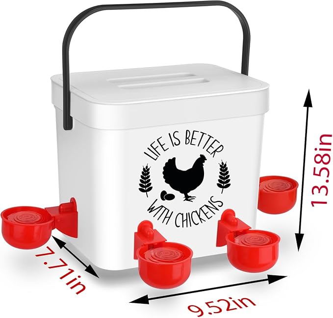 Chicken Waterer - Chicken Water Feeder with 4 Water Cups - Automatic Chicken Waterer No Waste - Poultry Waterer with 2 Gallon for Chickens Ducks and Goose