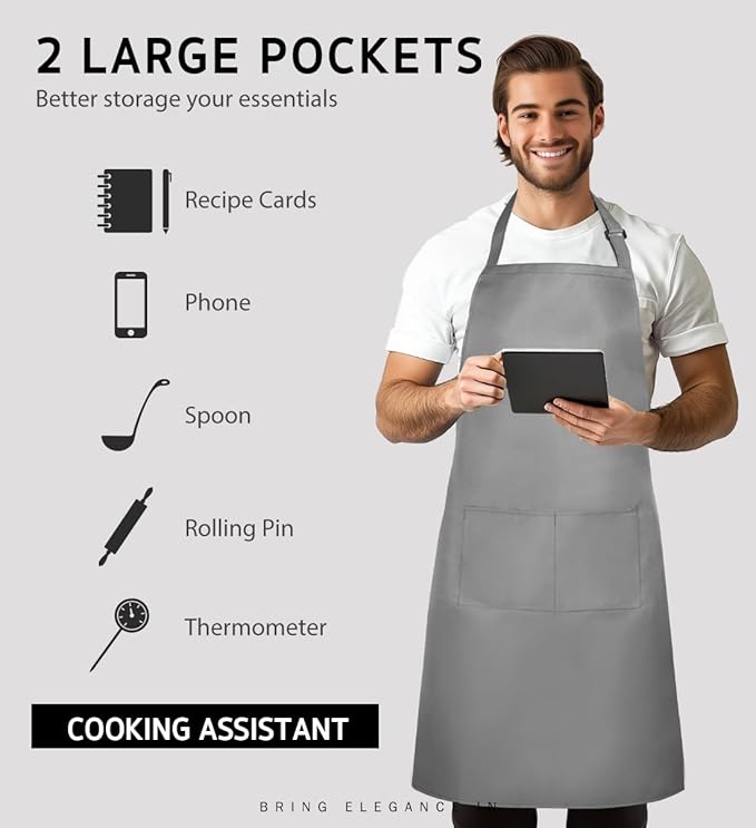 Syntus Adjustable Bib Apron with 2 Pockets Cooking Kitchen Aprons for Women Men Chef