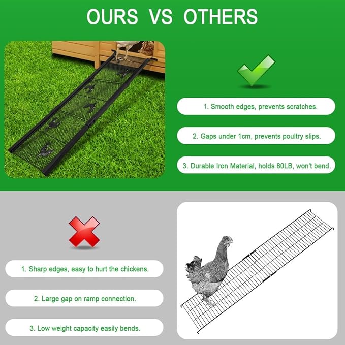 3 Piece Chicken Coop Ramp, Heavy Duty Chicken Ladder with Anti-Slip Ramp, Ladder Length Adjustable Poultry Ramp for Hens and Ducks Henhouse