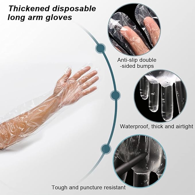 50 Disposable Field Dressing Gloves Veterinary Insemination Rectal Long Gloves, Extra Long Sleeve Full Arm