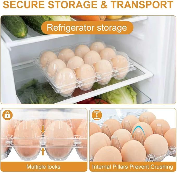 100 Pack 12 Count Plastic Egg Carton – Bulk Cheap Clear Reusable Egg Cartons | Plastic Egg Cartons, Clear Egg Carton, Egg Cartons Bulk, Eggs 12 Count，egg storage for refrigerator.