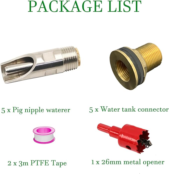 5 Pcs Pig Nipple Waterer for Barrel Kit Stainless Steel Automatic Pig Nipple Drinker Hog Drinker Feeder with Brass Water Tank Connector Kit Hog Water Nipples for Piglets Goat Waterering System