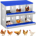 Chicken Nesting Box,6 Compartments Nesting Box for Chickens, Two-Tier Galvanized Metal Wall Mount Chicken Egg Laying Box with Large Vented Holes for Easy Egg Collection ﻿