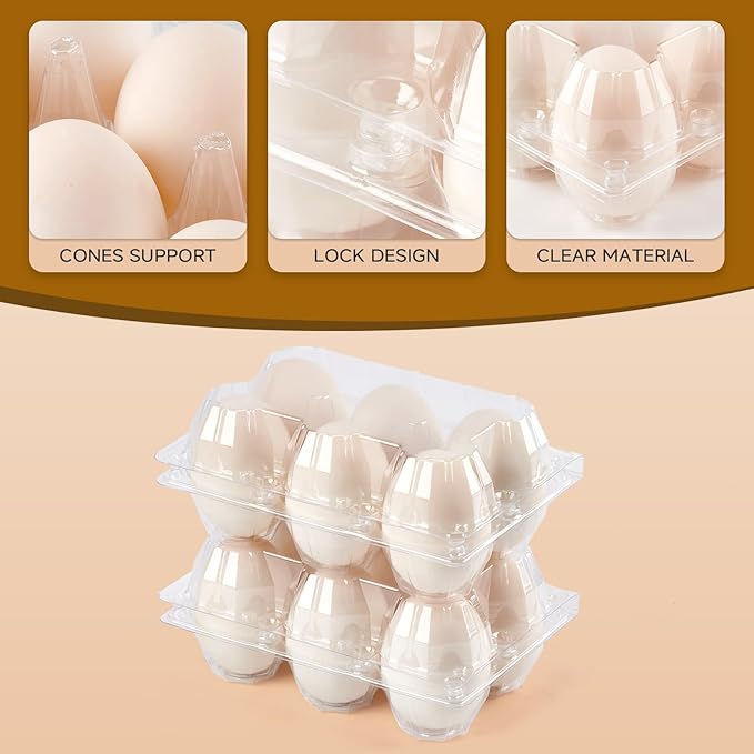 120 Pack Duck Egg Cartons Jumbo Egg Cartons Cheap Bulk with Sticker Labels Clear Empty Plastic Egg Containers Extra Large for Home Ranch Farm Commercial Market Display, 2×3 Grids