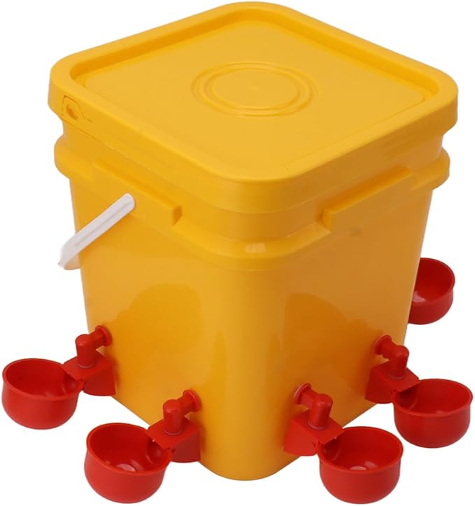 GLOGLOW Automatic Chicken Waterer Bowl, Durable Plastic with Gravity System, 12L Drinker for Chickens, Ducks and Other Poultry (Bucket + Conjoined Red Bird Bowl+ Black Screws)