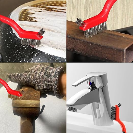 Wire Brush Set (3-Pack) for Precision Cleaning – Brass, Nylon & Stainless Steel Brushes for Rust Removal, Delicate Surfaces & Tight Spaces – 7-Inch Curved Handle