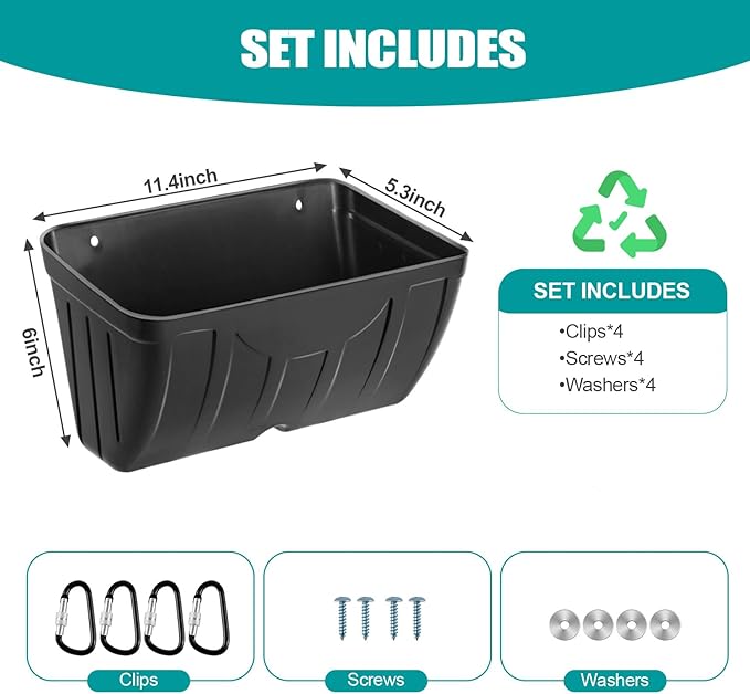 Chicken Feeder,Hanging Goat Feeders,Hanging Poultry Feeder for Sheep, Duck and Dog, Fence Feeder Trough Livestock Feeding Container, Chicken Coop Accessories, 2 Pack Black Chicken Feeder Waterer