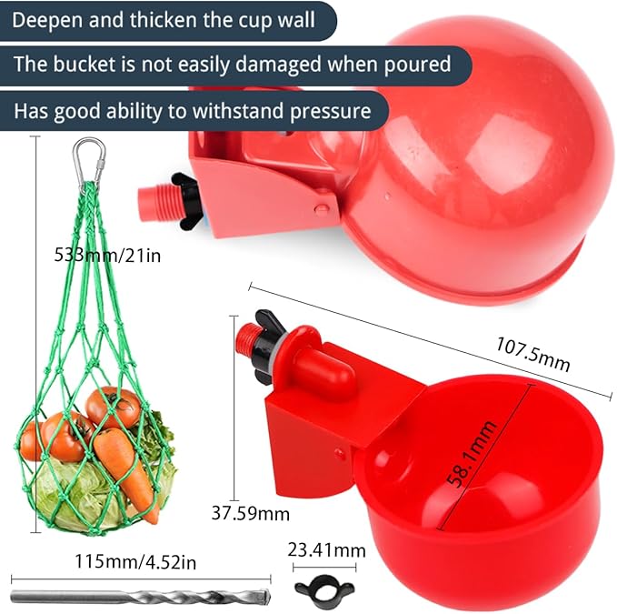 12 Pack Chicken Water Cups, Automatic Chicken Waterer for Poultry Automatic Chicken Watering System, Long-Lasting Use Chicken Waters, Water Feeder Kit for Chick, Duck, Goose and Bunny