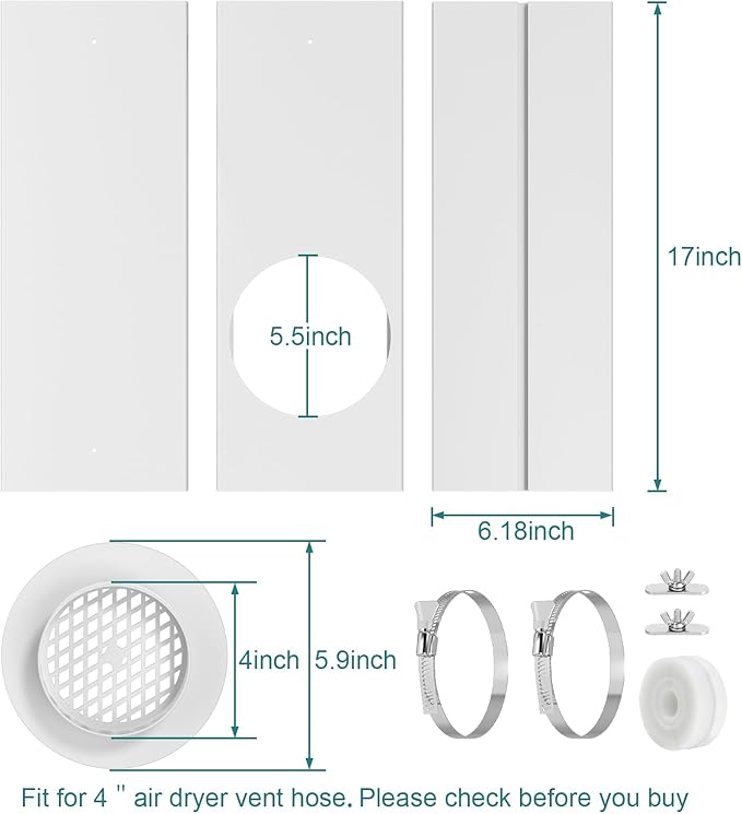 HOXHA Window Duct Kit Dryer Window Vent Kit for 4” Ducting Dryer Vent Hose, Sliding Window Vent Kit Fit with Dryer, Inline Duct Fans, Grow Tents